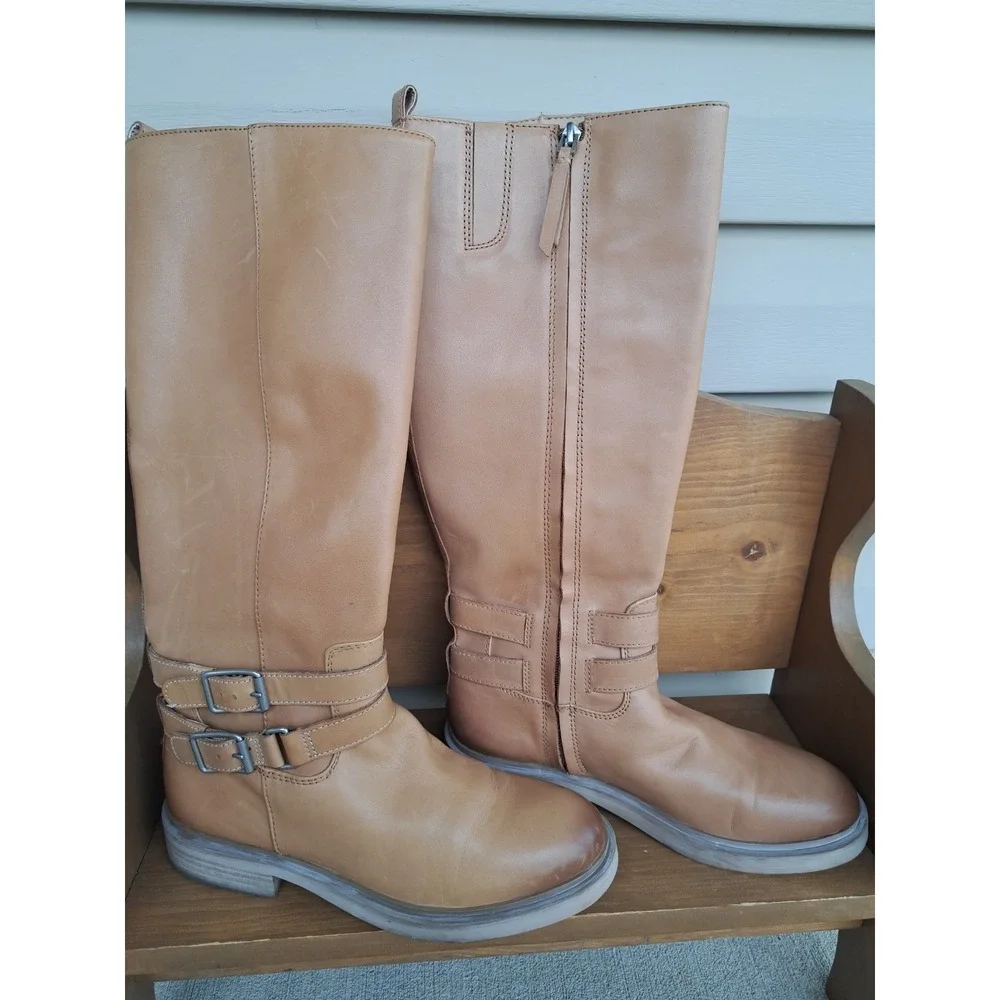 Sam Edelman Women's Freda Cashew Knee High Riding Leather Boots Zipper 8.5-9.0 M